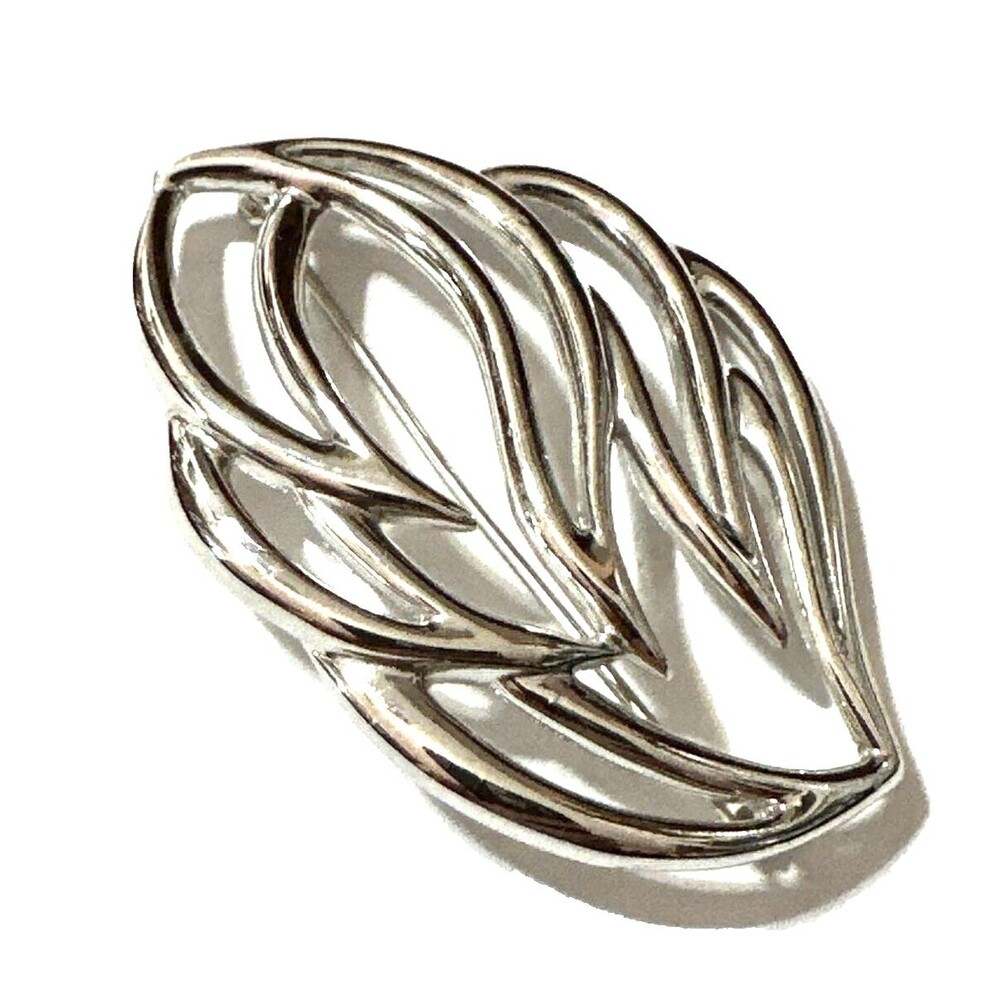 Vintage Monet Brooch Open Work Silver Tone Modernist Abstract Statement Pin 2.5"